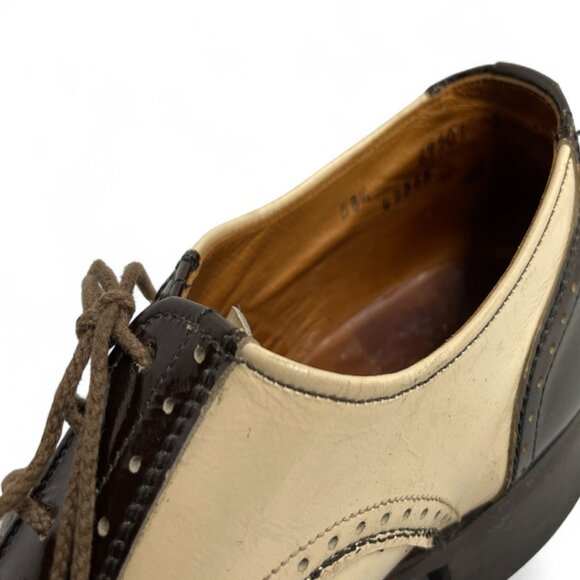 Vintage Brown Ivory Wingtip Leather Shoes Men's 8.5 Lace Up Oxfords Goodyear - Picture 8 of 14